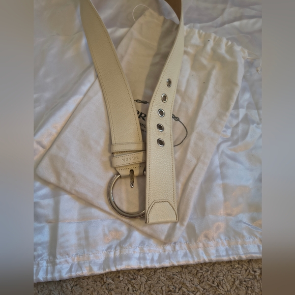 Prada Cream Leather Belt With Silver Hardware Sz 34 US - Picture 4 of 9